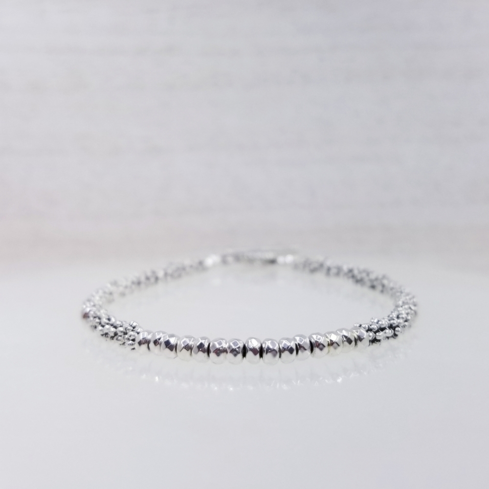 Silver Beaded Hematite Stackable Toggle Bracelet